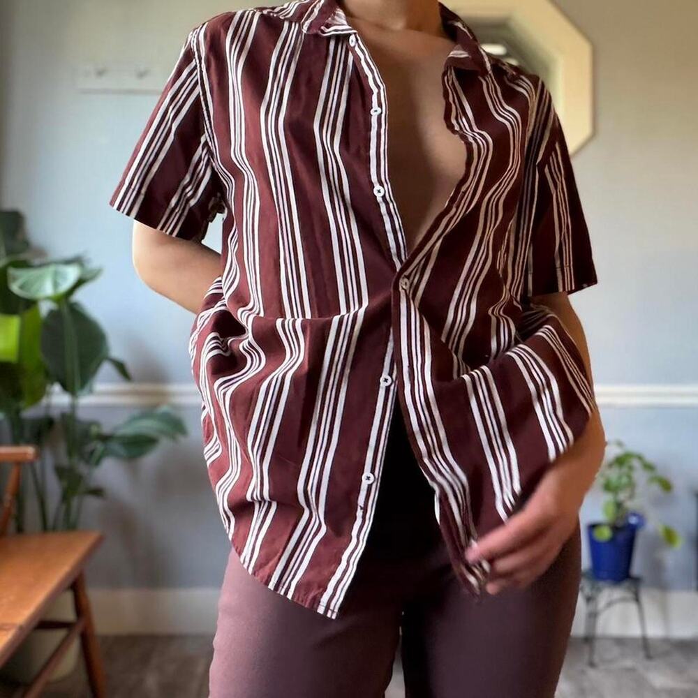 Denim & Flower Striped Button Up (L)